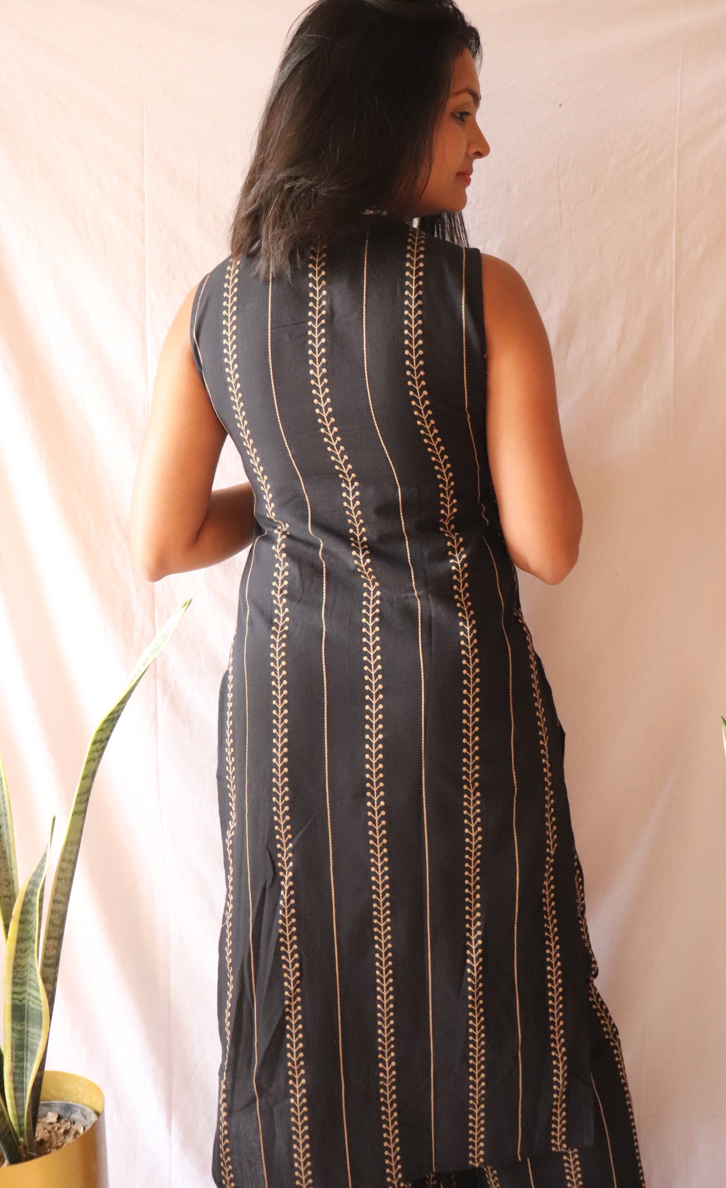 Bold in Black - Embroidered black cotton kurta set