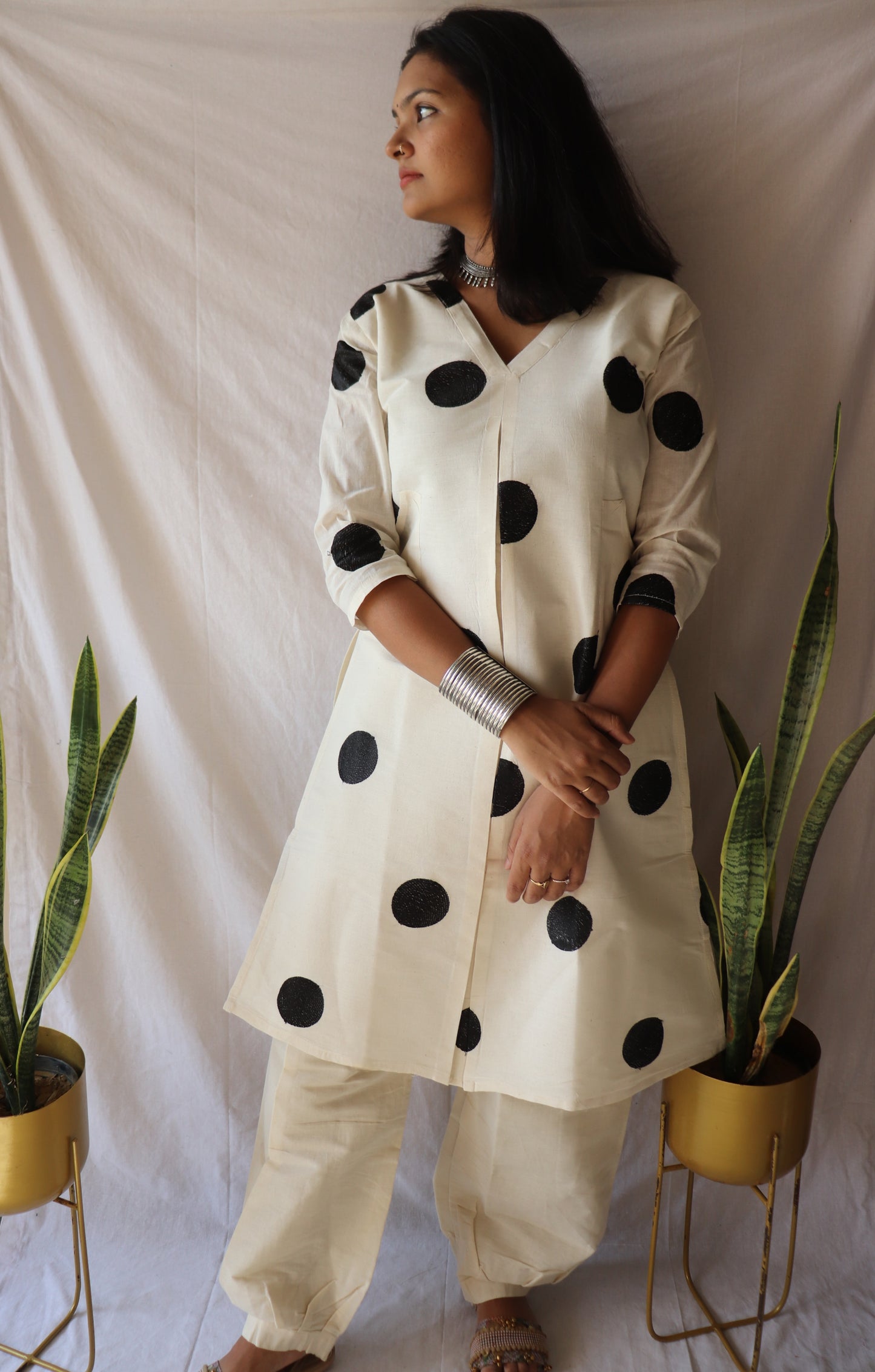 Timeless black - Polka Khadi Kurta Set