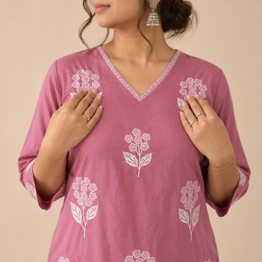 Blush Bloom - Embroidered Kurta Set