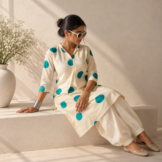 Grace in Green - Polka Khadi Kurta Set