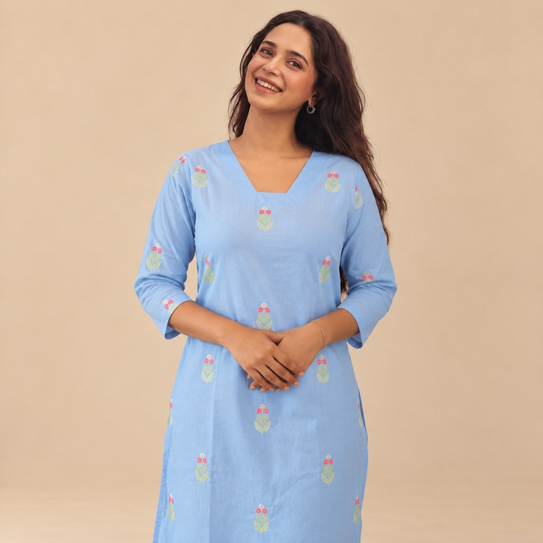 Sky Bloom - Embroidered Kurta Set