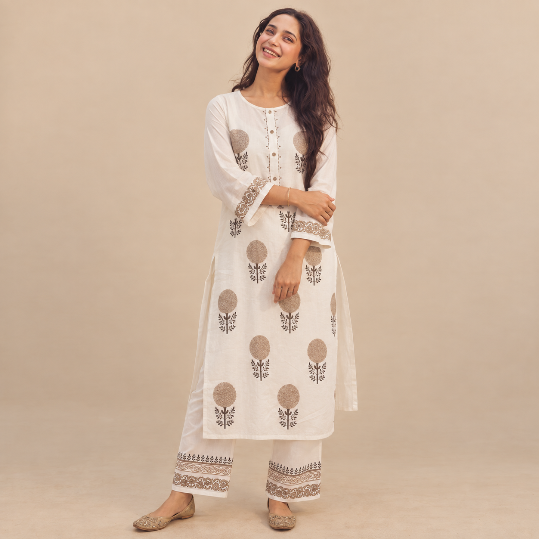 Serene Ivory - Hand-block Printed Kurta Set