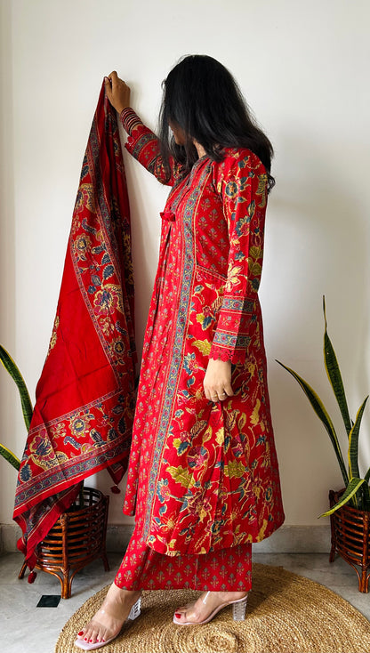 Gulnaar Red Blockprint Suit set