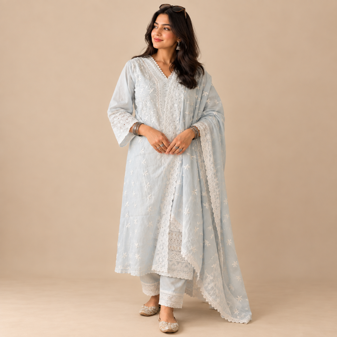 Ethereal Elegance -  Chikankari Cotton Suit