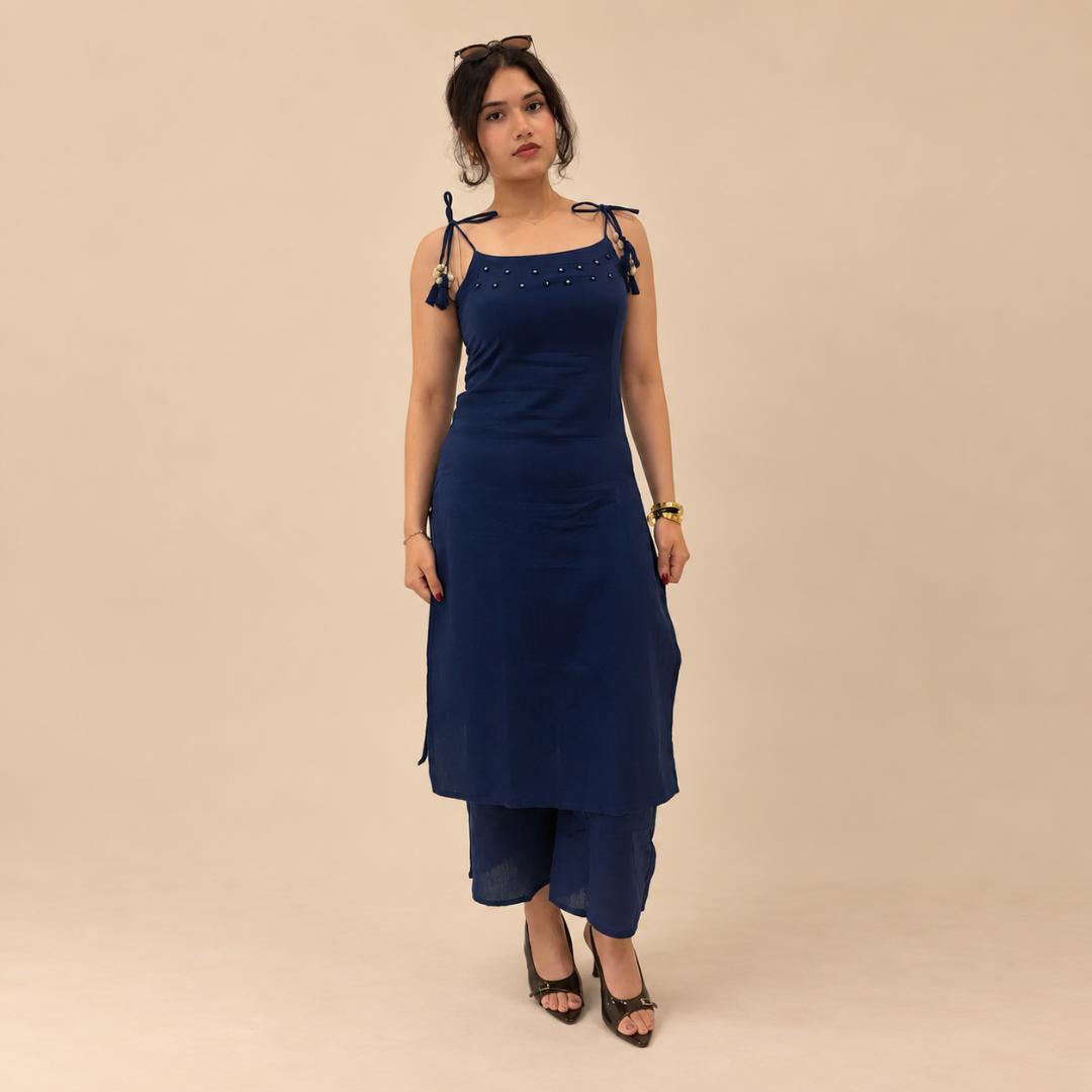 Shell and Mirror Set – Mirror-embroidered cotton kurta set