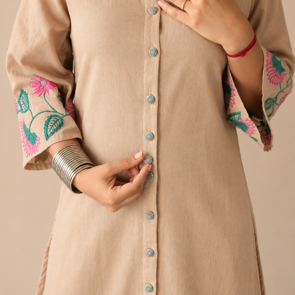 Beige Blossom - Co-ord Set with Statement Embroidery