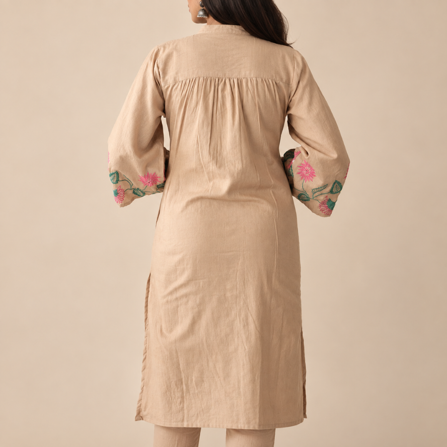 Beige Blossom - Co-ord Set with Statement Embroidery