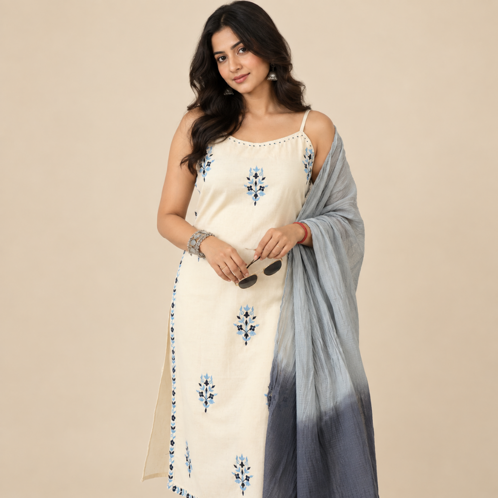 Noor - Spaghetti Suit Set with Kota Doria Dupatta