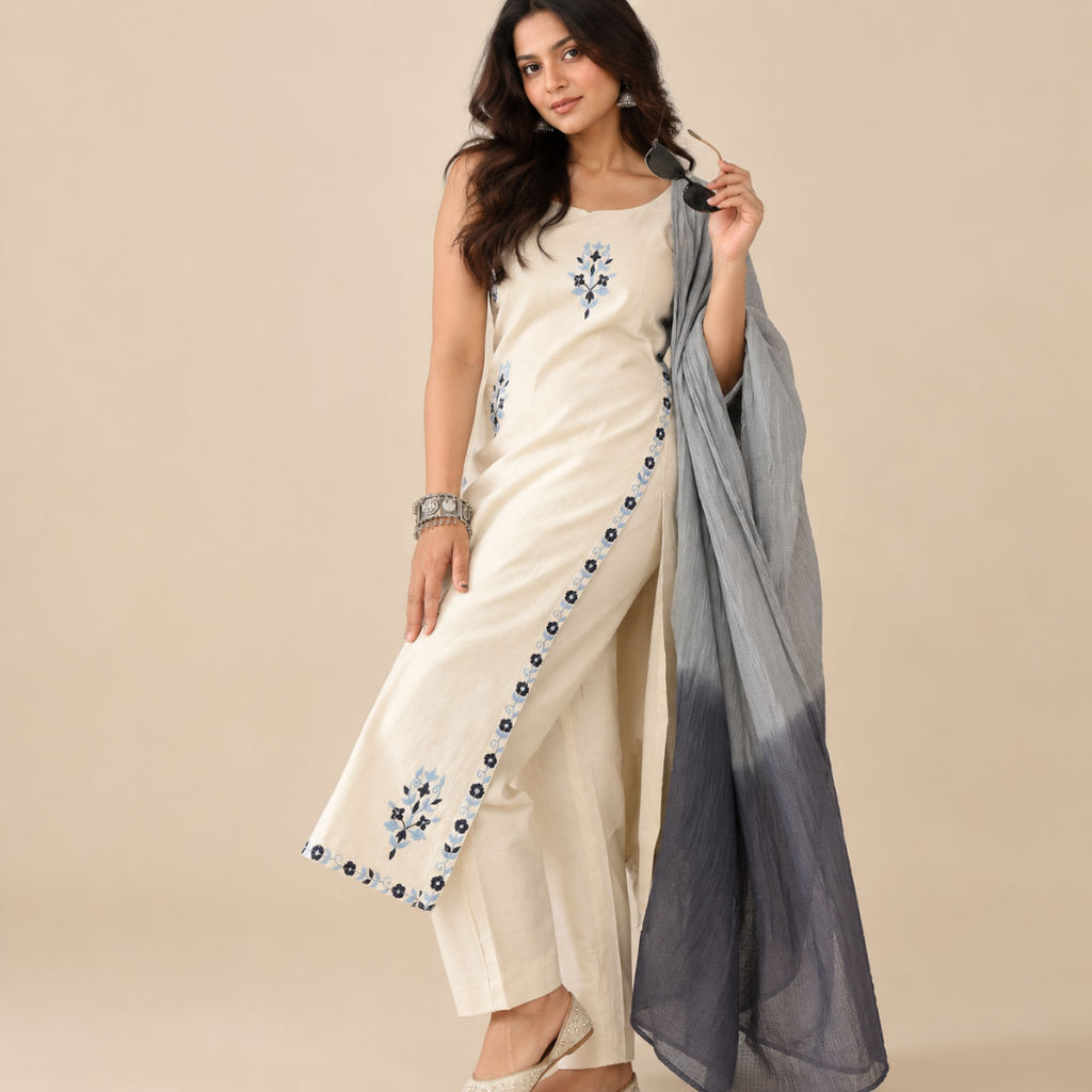 Noor - Spaghetti Suit Set with Kota Doria Dupatta
