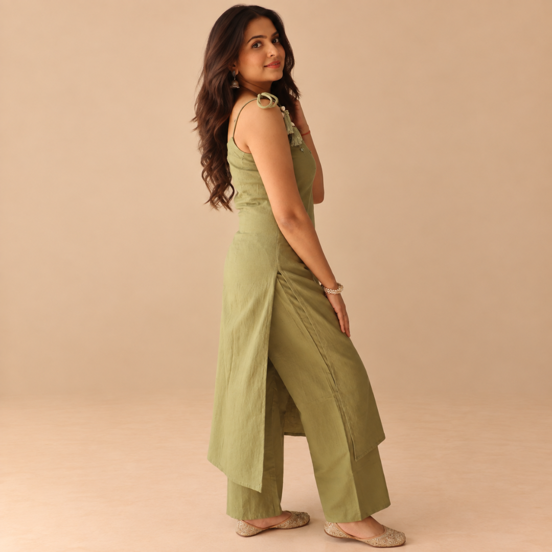 Shell and Mirror Set – Mirror-embroidered cotton kurta set