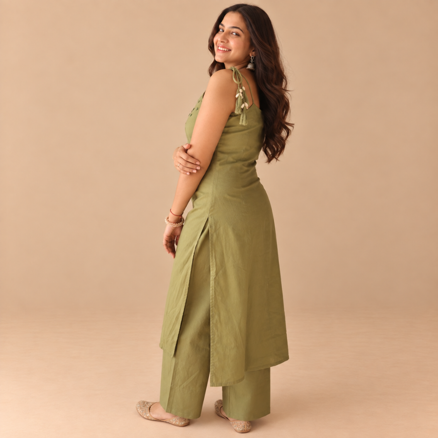 Shell and Mirror Set – Mirror-embroidered cotton kurta set