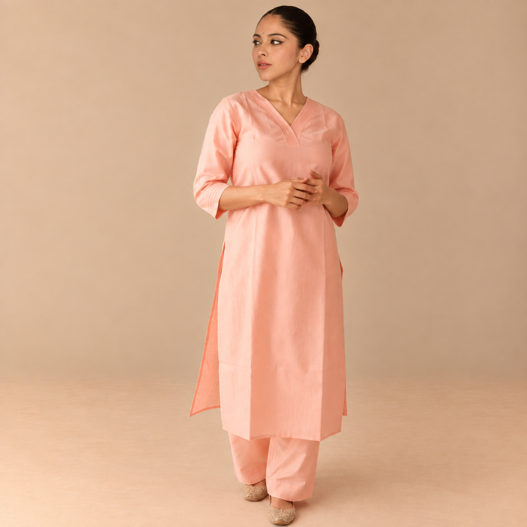 Blush elegance – Soft cotton kurta set