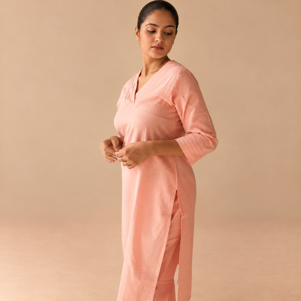 Blush elegance – Soft cotton kurta set