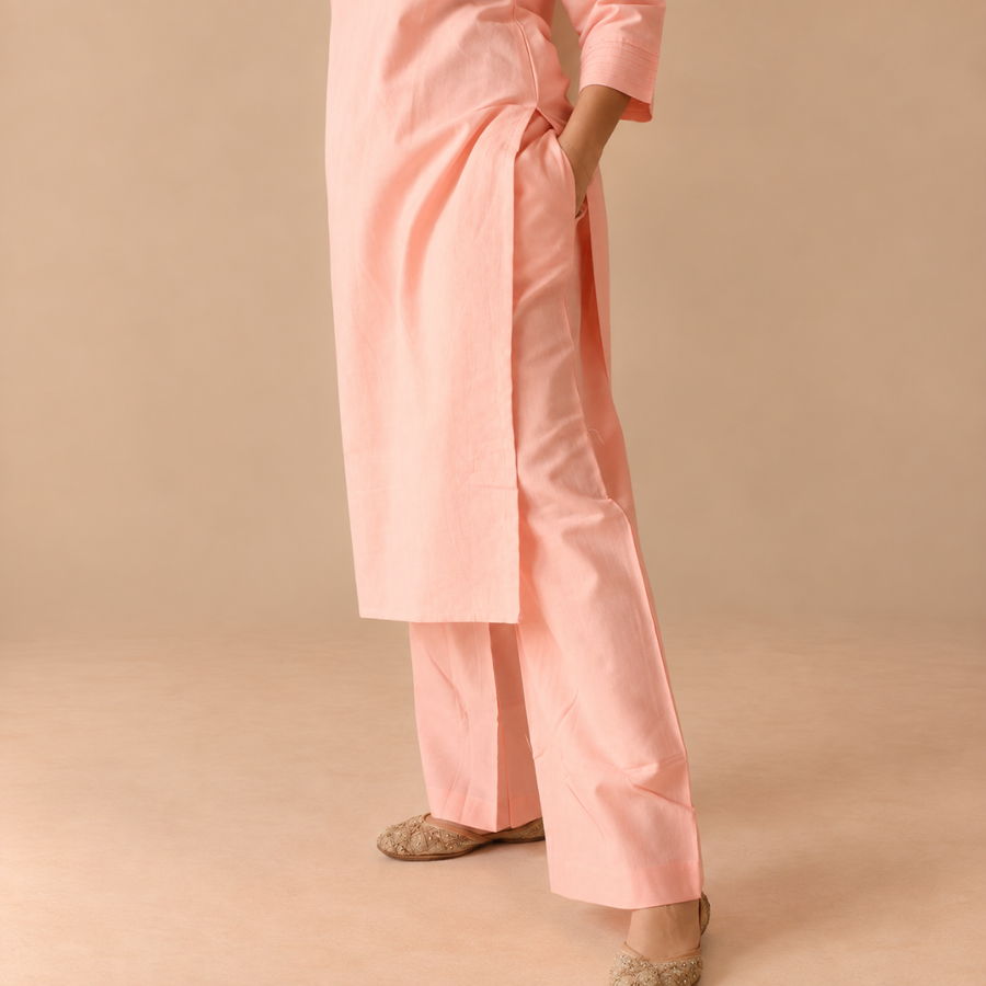 Blush elegance – Soft cotton kurta set