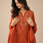 Rusted Meadow - Embroidered Cotton Suit set