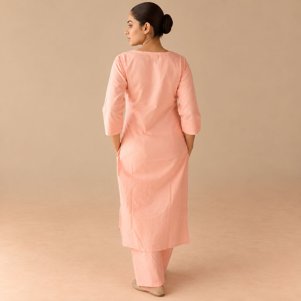 Blush elegance – Soft cotton kurta set