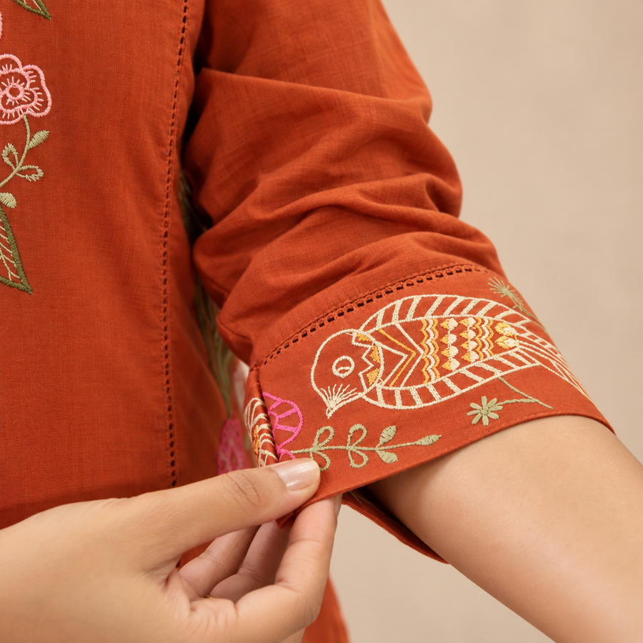 Rusted Meadow - Embroidered Cotton Suit set