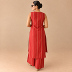 Regal red - Cotton kurta set with brown embroidery