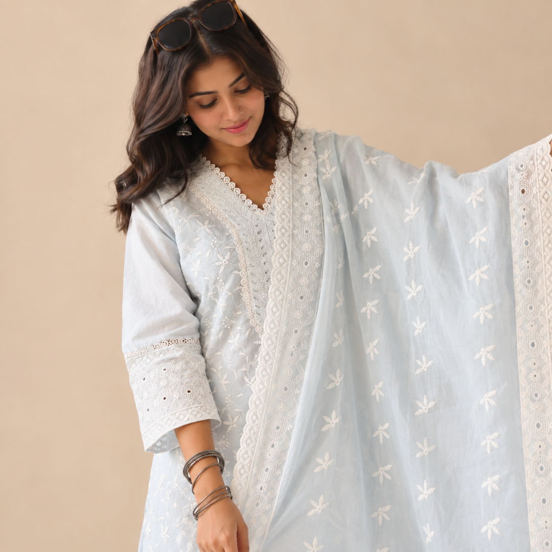 Ethereal Elegance -  Chikankari Cotton Suit