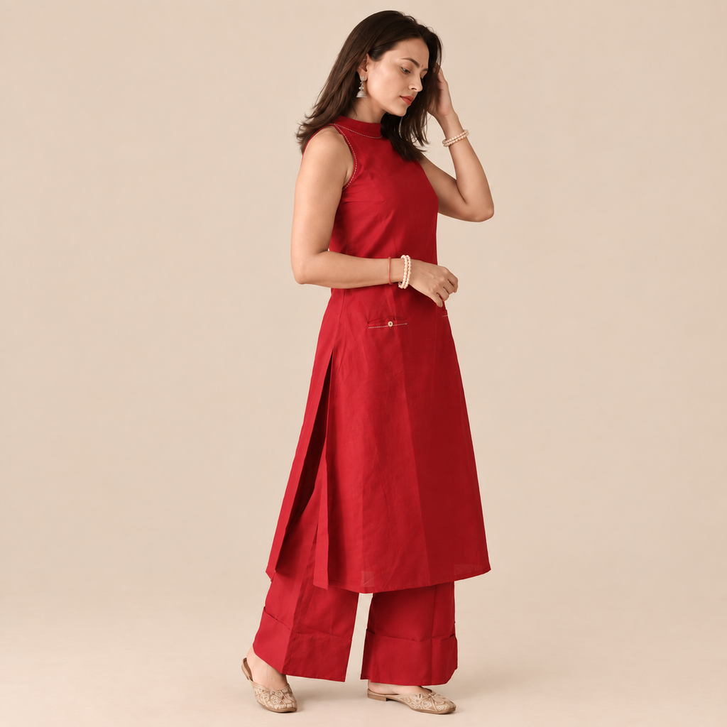 Bold & Beautiful - Halter-neck cotton kurta set with pockets!