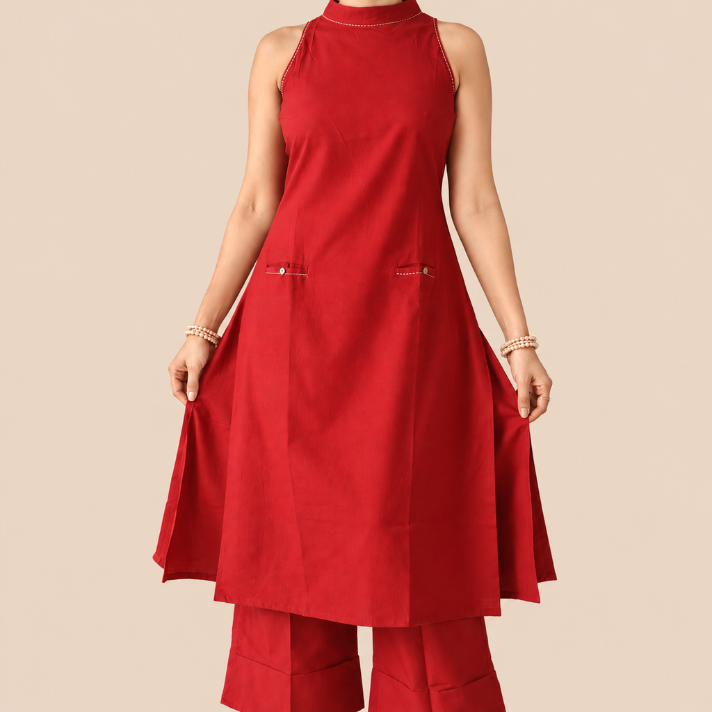 Bold & Beautiful - Halter-neck cotton kurta set with pockets!