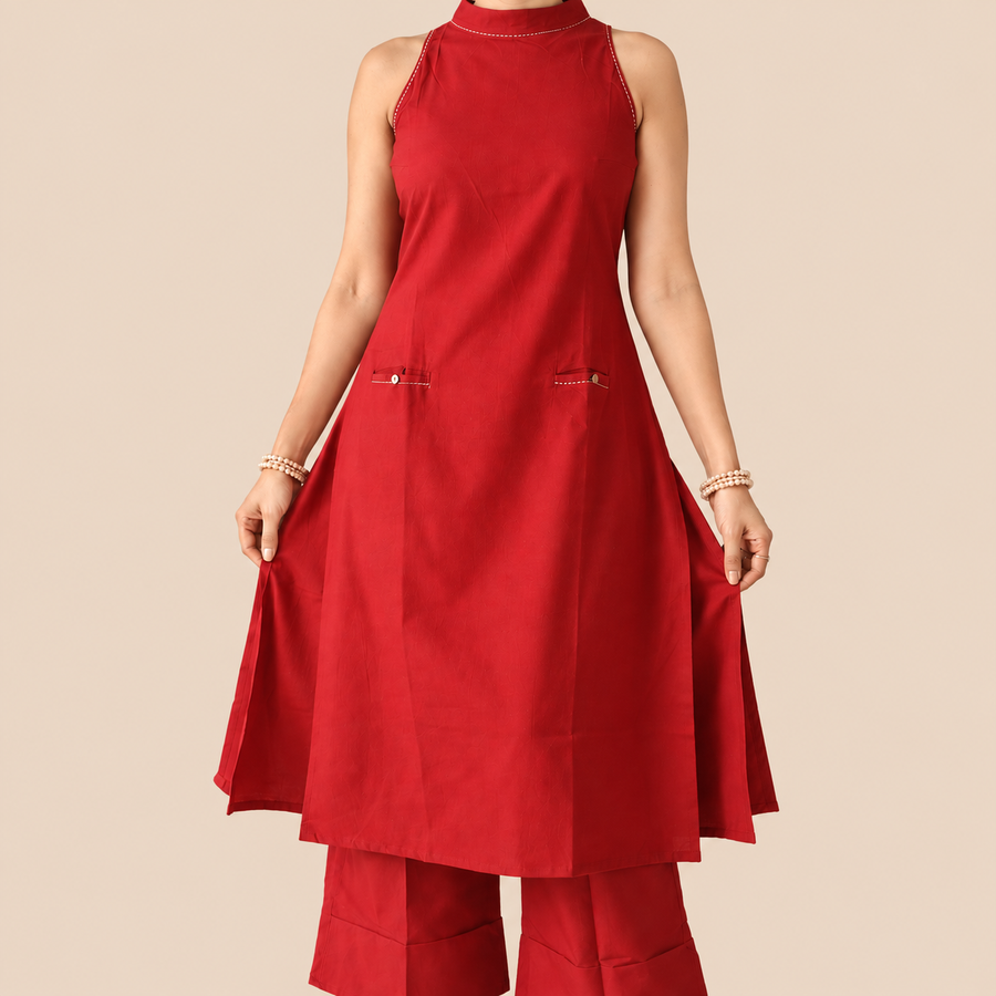 Bold & Beautiful - Halter-neck cotton kurta set with pockets!
