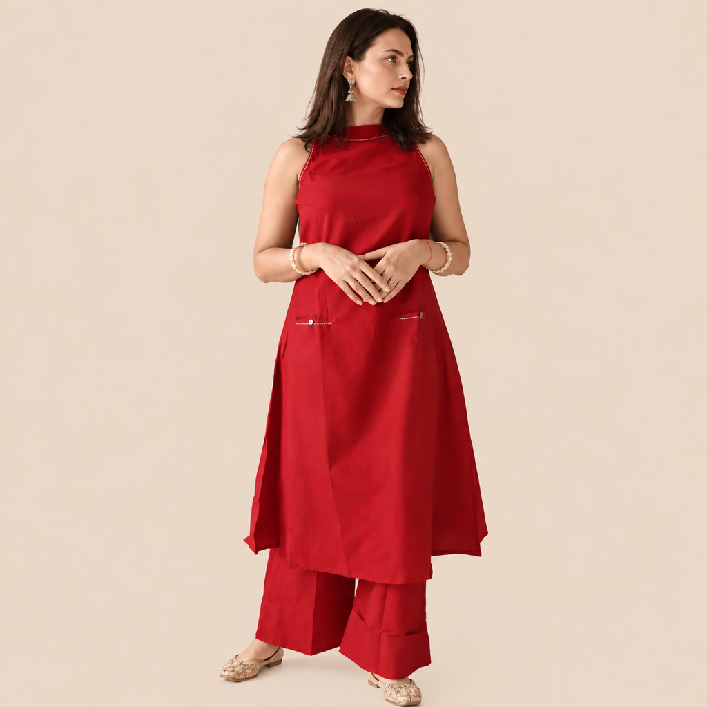 Bold & Beautiful - Halter-neck cotton kurta set with pockets!