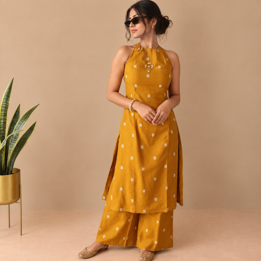 Golden glow - Mustard dori kurta set