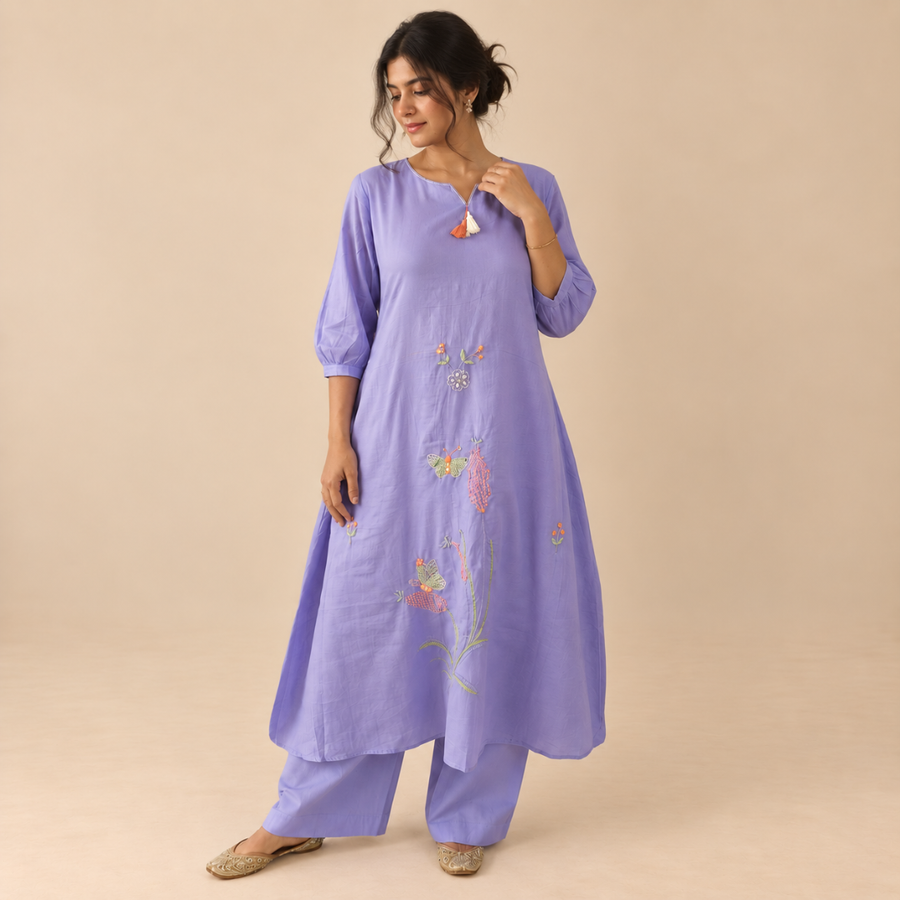 Lilac Bloom - Embroidered Kurta Set