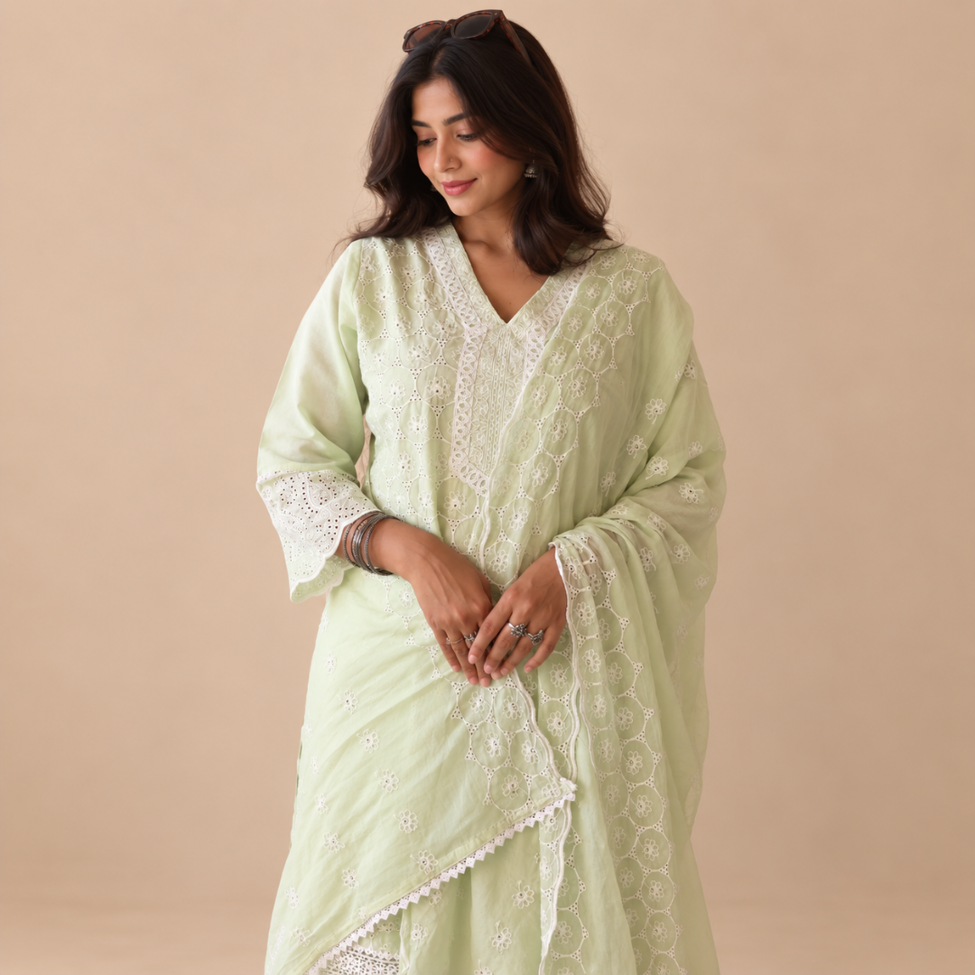 Ethereal Elegance -  Chikankari Cotton Suit