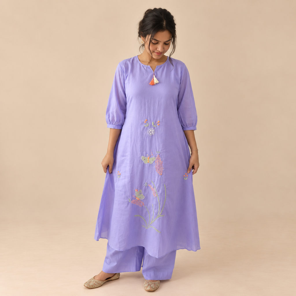 Lilac Bloom - Embroidered Kurta Set