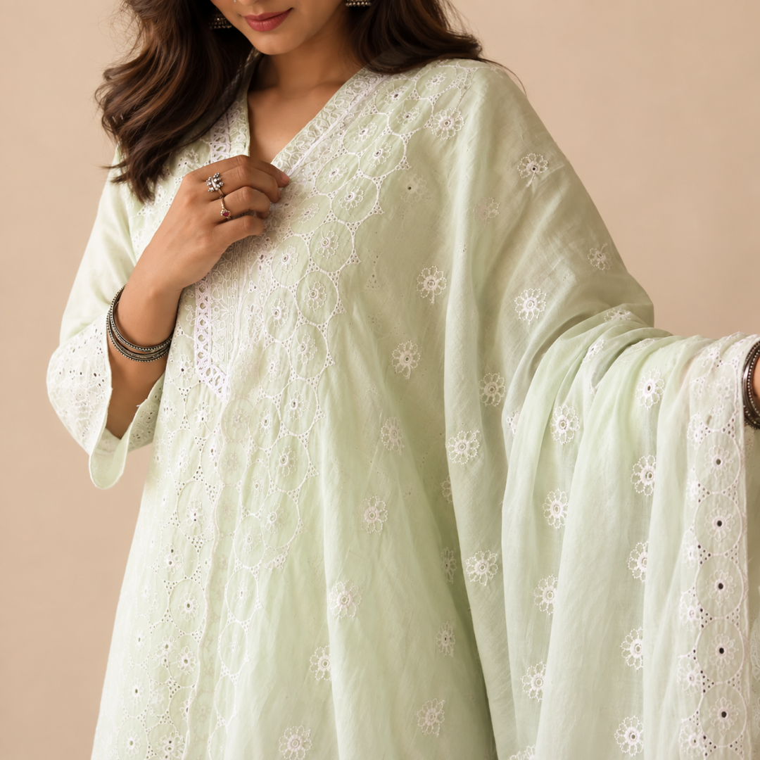 Ethereal Elegance -  Chikankari Cotton Suit