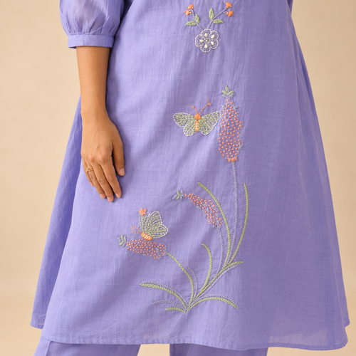 Lilac Bloom Embroidered Kurta Set – Whisper of Spring