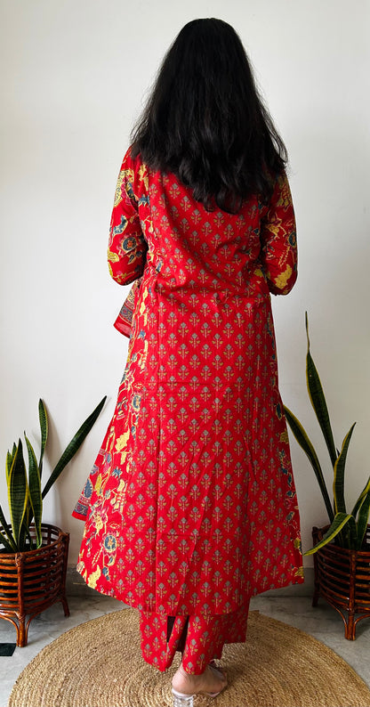 Gulnaar Red Blockprint Suit set