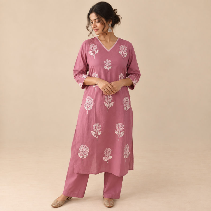 Blush Bloom - Embroidered Kurta Set