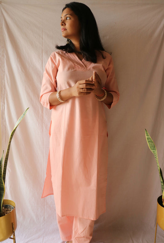 Blush elegance – Soft cotton kurta set