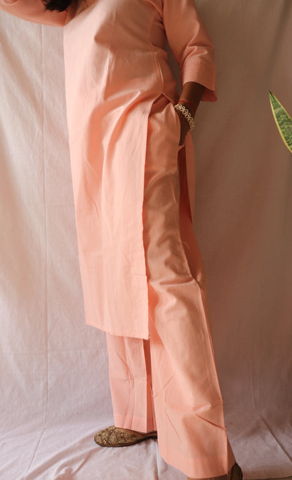 Blush elegance – Soft cotton kurta set