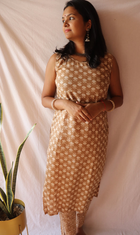 Beige bliss - Printed cotton kurta set