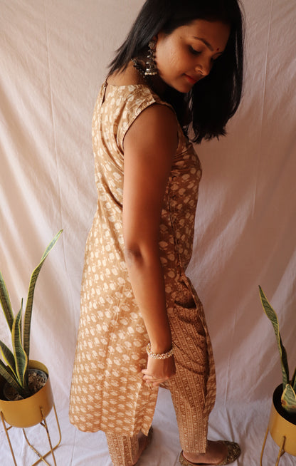 Beige bliss - Printed cotton kurta set