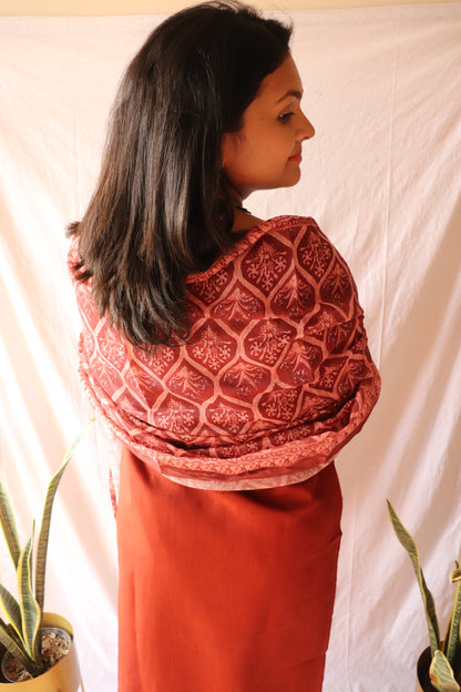 Copper charm - Brown cotton kurta set with black embroidery