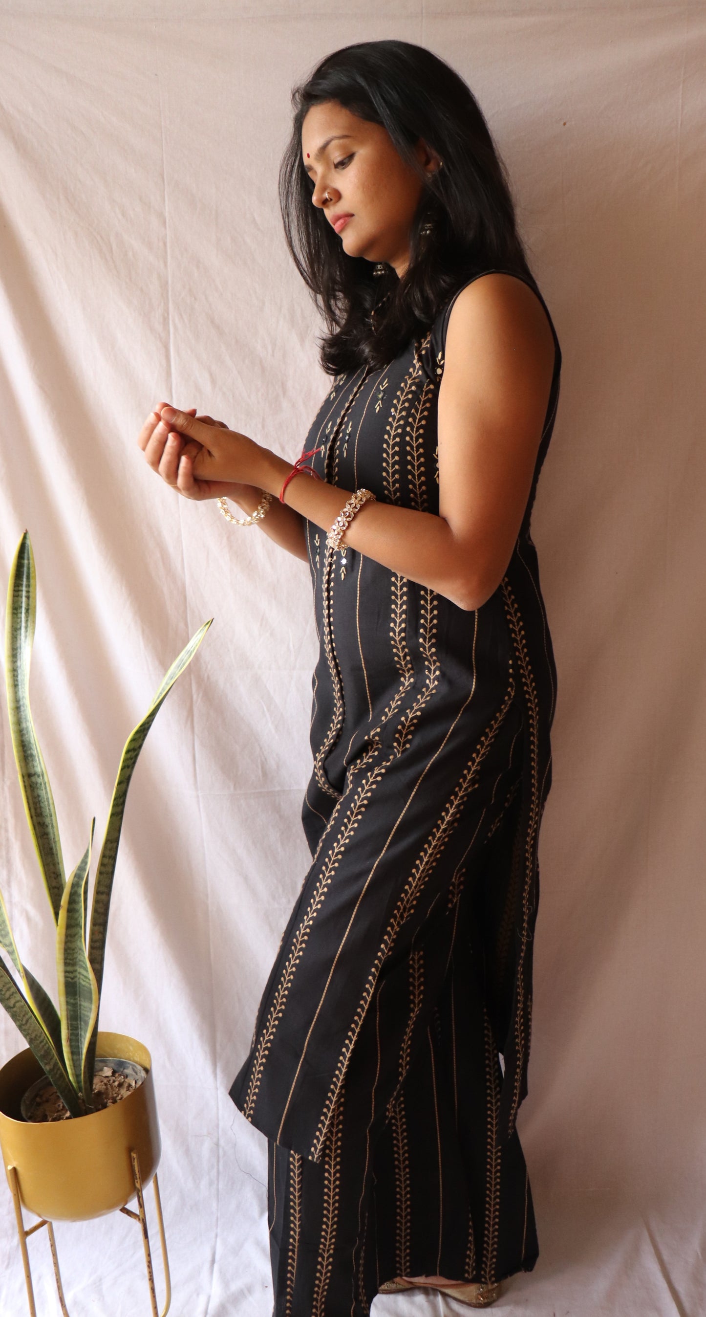 Bold in Black - Embroidered black cotton kurta set