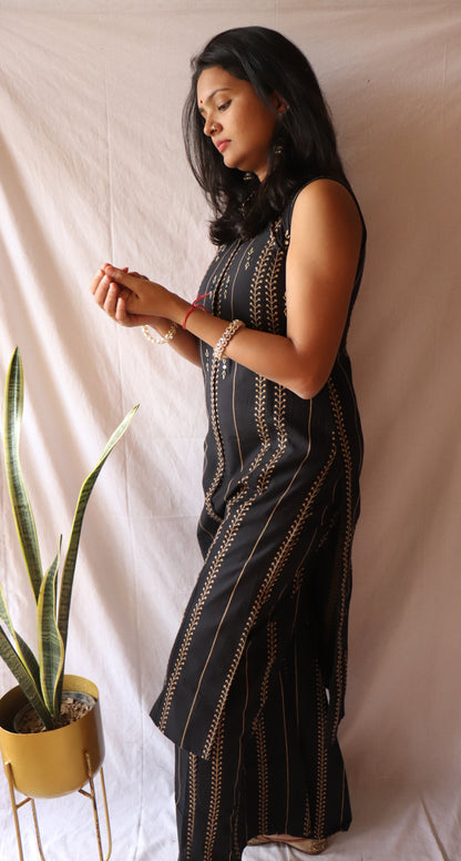 Bold in Black - Embroidered black cotton kurta set