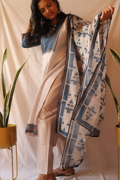 Grace in grey - Printed cotton kurta set with dupatta