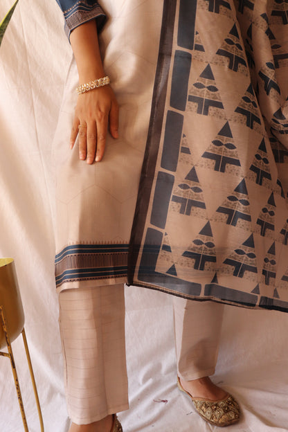 Grace in grey - Printed cotton kurta set with dupatta