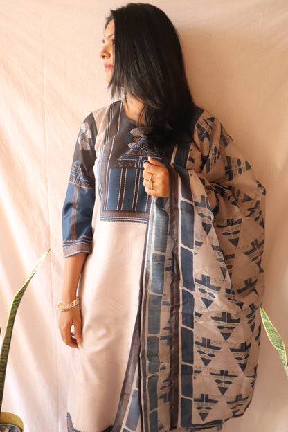 Grace in grey - Printed cotton kurta set with dupatta