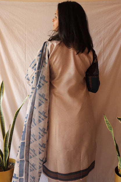 Grace in grey - Printed cotton kurta set with dupatta