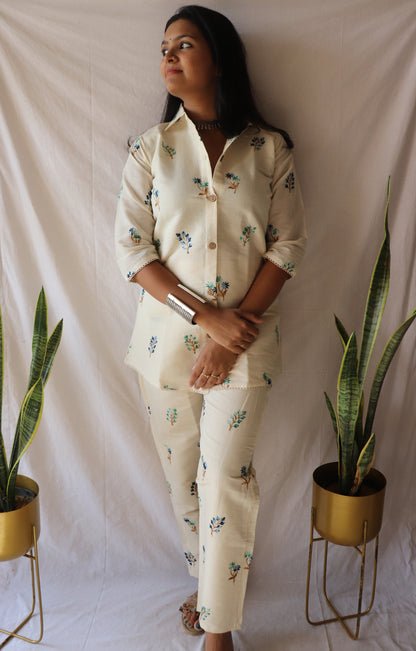 Blue blossom - Handcrafted khadi co-ord set