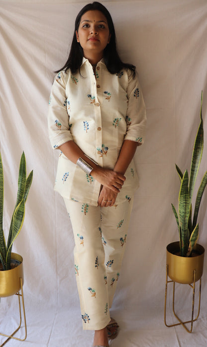 Blue blossom - Handcrafted khadi co-ord set