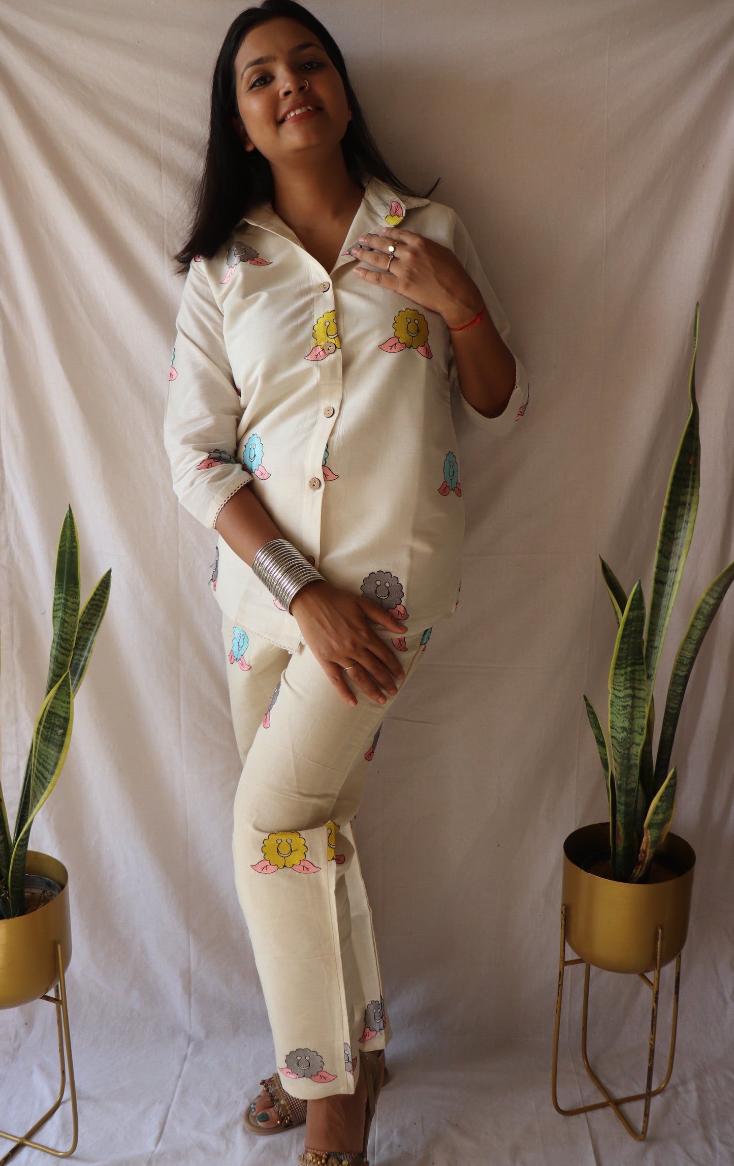 Smiling skies - Happy print handcrafted khadi co-ord set