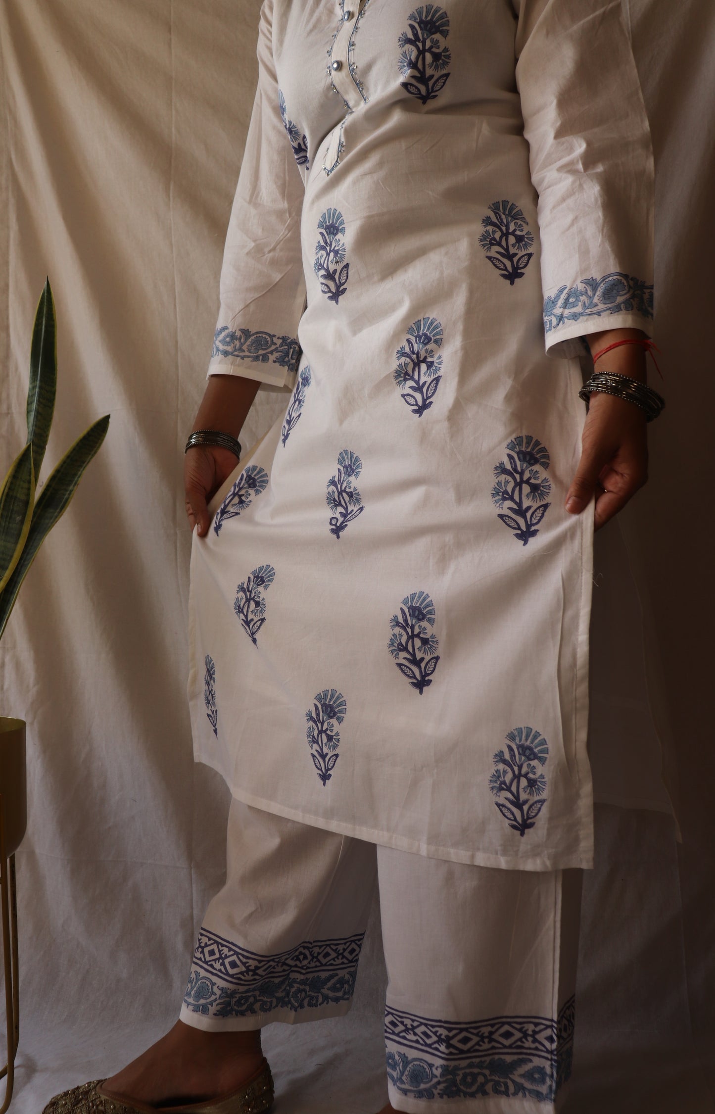 Indigo Bloom - Hand-block Printed Kurta Set